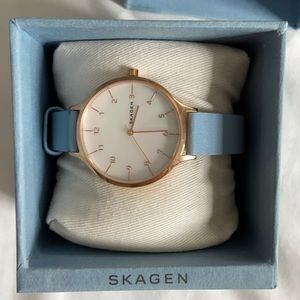 Skagen analog watch, blue leather band